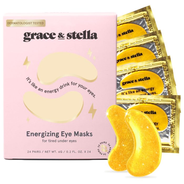 grace & stella Under Eye Mask (Gold, 24 Pairs) Reduce Dark Circles, Puffy Eyes, Undereye Bags, Wrinkles – Gel Under Eye Patches – Gifts for Women – Birthday Gifts for Women – Vegan Cruelty Free