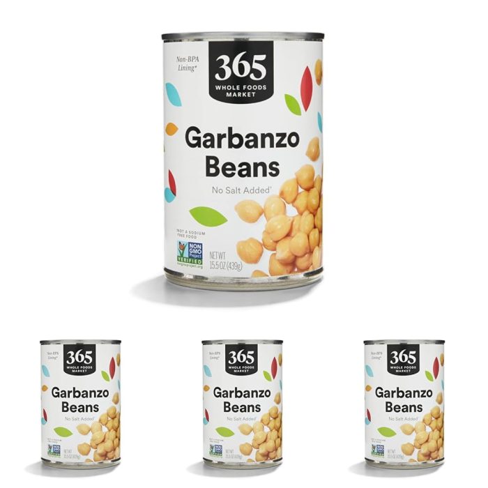 365 by Whole Foods Market, Unsalted Garbanzo Beans, 15.5 Ounce (Pack of 4)