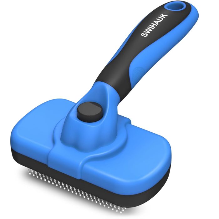 Swihauk Self Cleaning Slicker Brush – Skin Friendly Deshedding Grooming Tool for Dogs & Cats, Suitable for Shedding & Haired Pets, with Pet Supplies Accessories, Blue