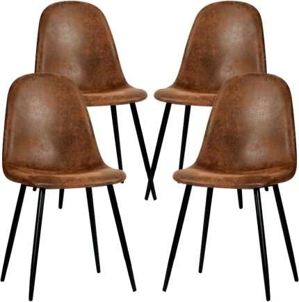 FurnitureR Dining Chairs Set of 4, Fabric Suede Dining Room Side Seating, Kitchen Chairs with Metal Legs for Living Room,Dark Brown