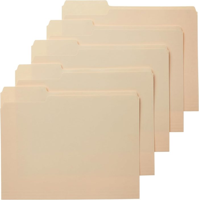 Amazon Basics 1/3-Cut Tab, Assorted Positions File Folders, Letter Size, Manila – Pack of 100