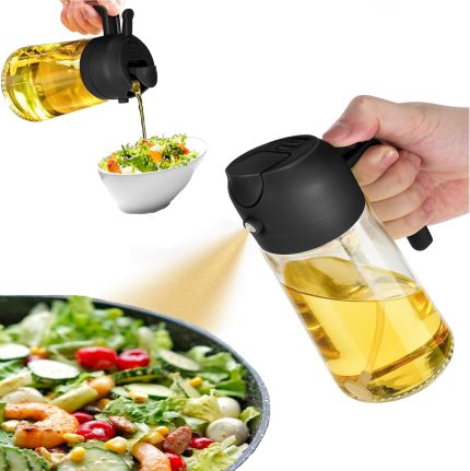 Oil Sprayer for Cooking,2 in 1 Olive Oil Dispenser and Oil Sprayer 470ml Olive Oil Spritzer,Oil Sprayer for Air Fryer, Salad,BBQ,Roasting-Black