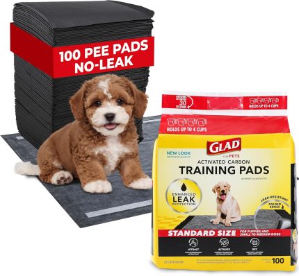 Glad for Pets Black Charcoal Puppy Pads – Super Absorbent Disposable Dog Pee Pads, Potty Training Pads, and Pet Supplies – Dog Pee Pads for Crate Training and Indoor Use 23″ x 23″ – 100 Count